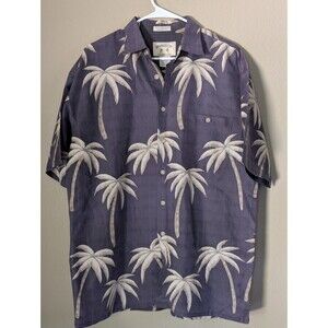 Bamboo Cay Gray Men's Medium Hawaiian Shirt Palm Tree Design Resort Wear EUC